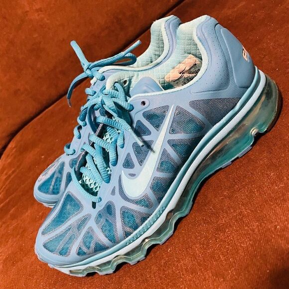 Mint Condition NIKE Air Max 2011 + Teal Blue with mixed blue bottom soles 7 US - Picture 3 of 9